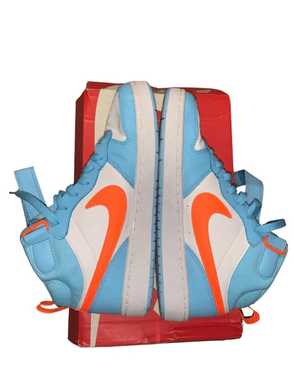 Nike Court Borough Mid 2 GS Blue Total Orange HF4791-4071  US 7Y - Pre-Loved